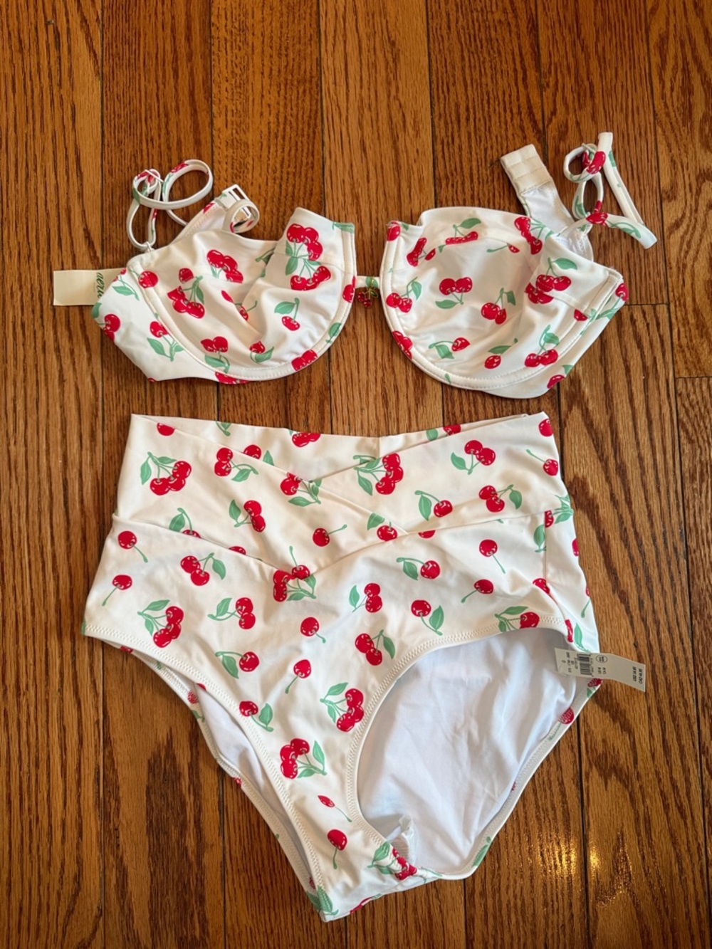 aerie White Cherry Print Bikini Set